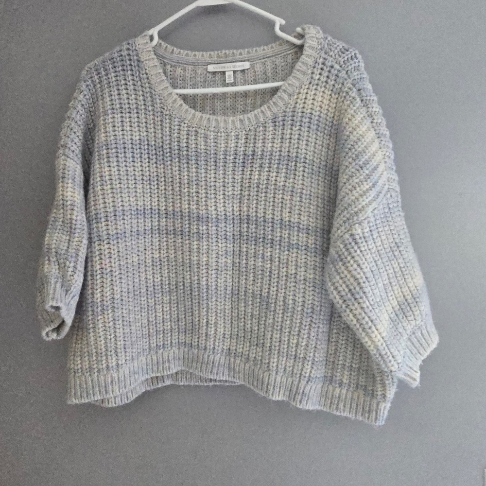 Victoria's Secret VTG Y2K Preppy Cropped Chunky Knit Wool Alpaca Sweater Blue M